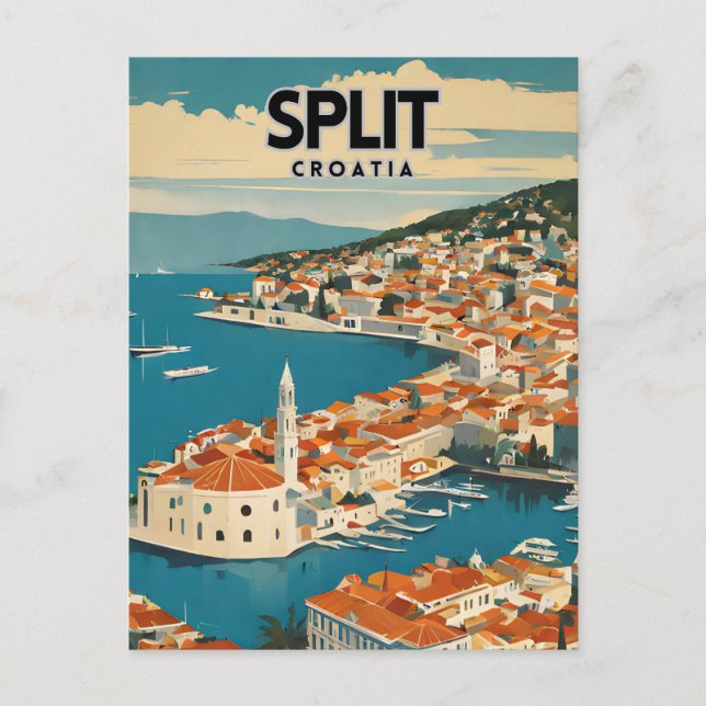 Split Croatia Nostalgisches Reiseplakat Postkarte (Vorderseite)