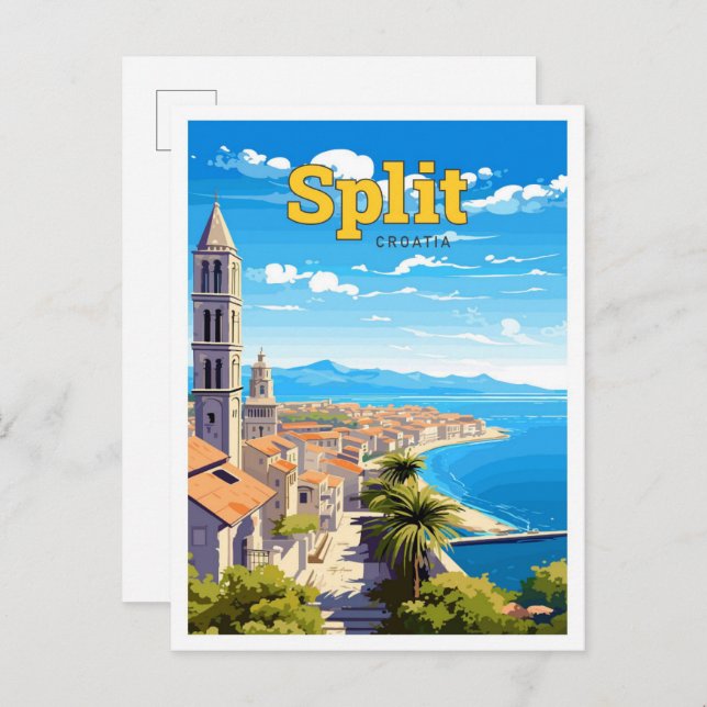 Split Croatia Reisen Vintage Kunst Postkarte (Vorne/Hinten)