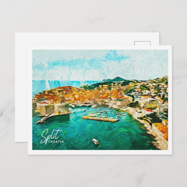 Split Croatia Schöne Öl Paint Landschaft Postkarte (Vorne/Hinten)