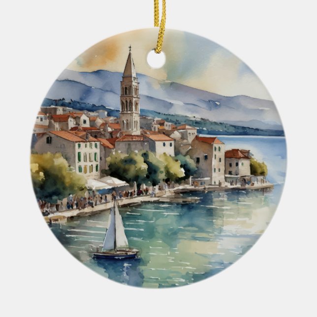 Split Croatia Segeln Wasserfarbe Keramik Ornament (Vorne)