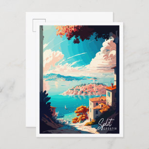 Split Croatia Vintage Reise Illustration Postkarte