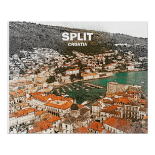 Split Croatia Vintage Reise Zeichnend Poster