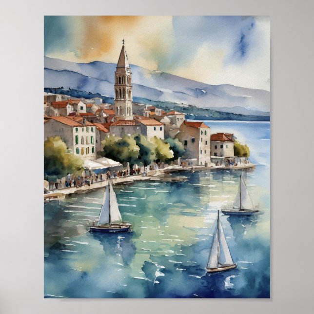 Split Croatia Wasserfarbe Poster (Vorne)