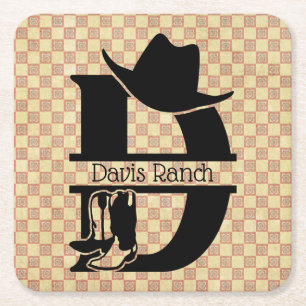 Split 'D' Cowboy Monogram Rechteckiger Pappuntersetzer