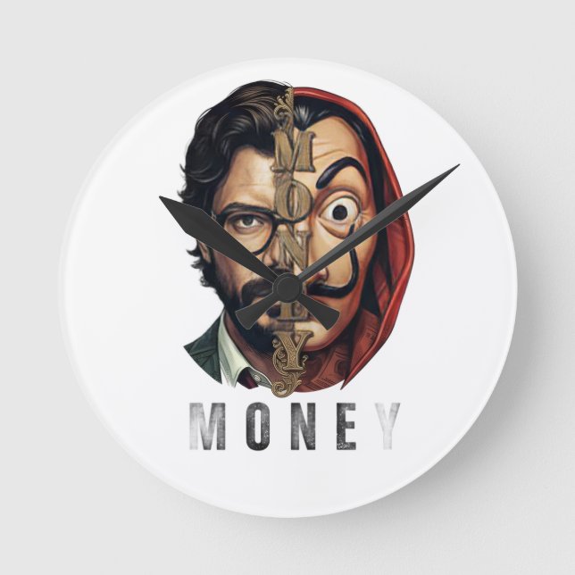 Split Face Mask Money Heist Runde Wanduhr (Vorderseite)