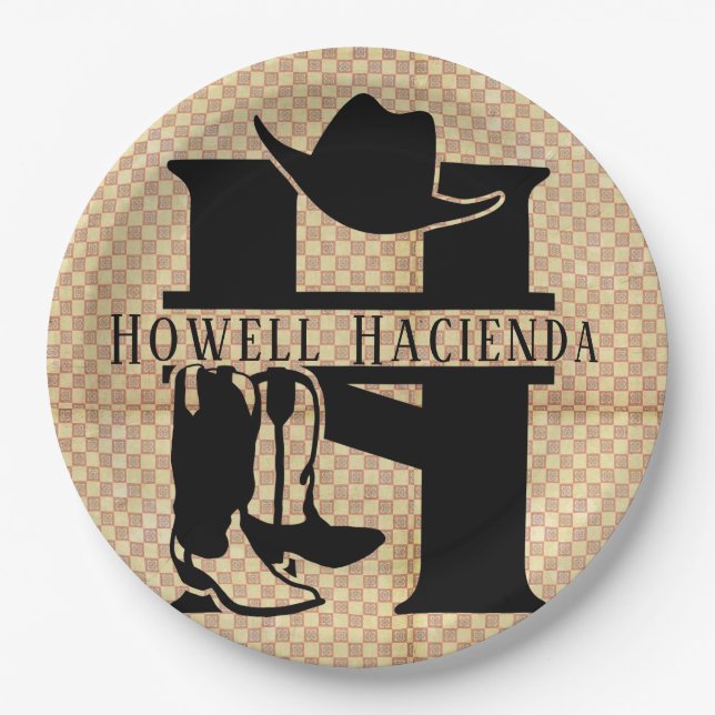 Split 'H' Cowboy Monogram Pappteller (Vorderseite)