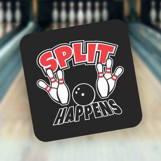 Split Happens Bowling Quadratischer Aufkleber (Von Creator hochgeladen)