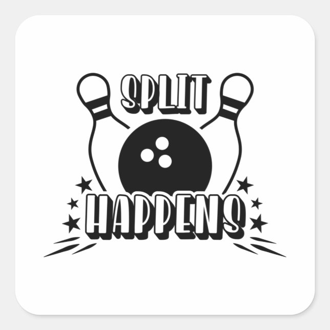 Split Happens Bowling Shirt Quadratischer Aufkleber (Vorderseite)