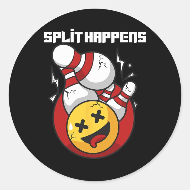 Split Happens Funny Bowling Bowler Runder Aufkleber (Vorderseite)