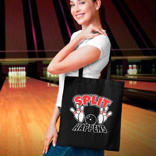 Split Happens Funny Bowling Fan Tote Tag