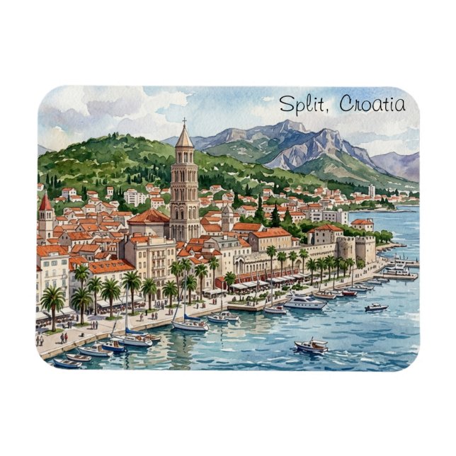 Split Kroatien Dalmatien Balkan Aquarell Kunst Ans Magnet (Horizontal)