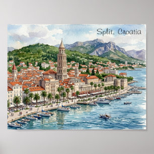 Split Kroatien Dalmatien Balkan Aquarell Kunst Ans Poster