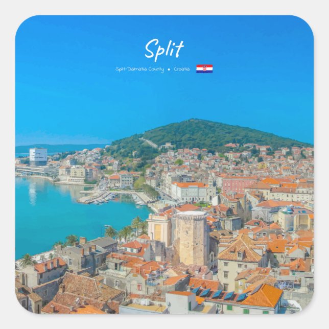 Split, Kroatien - Küstenstadt Quadratischer Aufkleber (Vorderseite)