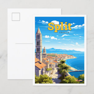 Split Kroatien Reise Kunst Vintage-Illustration Postkarte