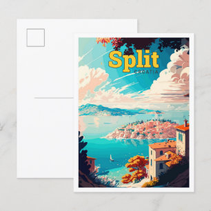 Split Kroatien Reise Vintage-Illustration Postkarte