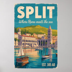 Split Kroatien Retro-Stadtbild Reise Poster