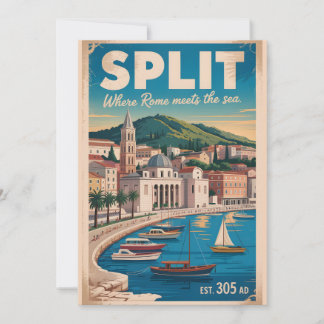Split Kroatien Retro Stadtlandschaft Reise Feiertagskarte
