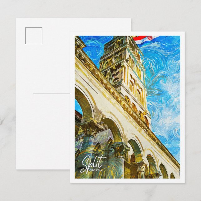 Split Kroatien schöne Ölgemälde Stadt Postkarte (Vorne/Hinten)