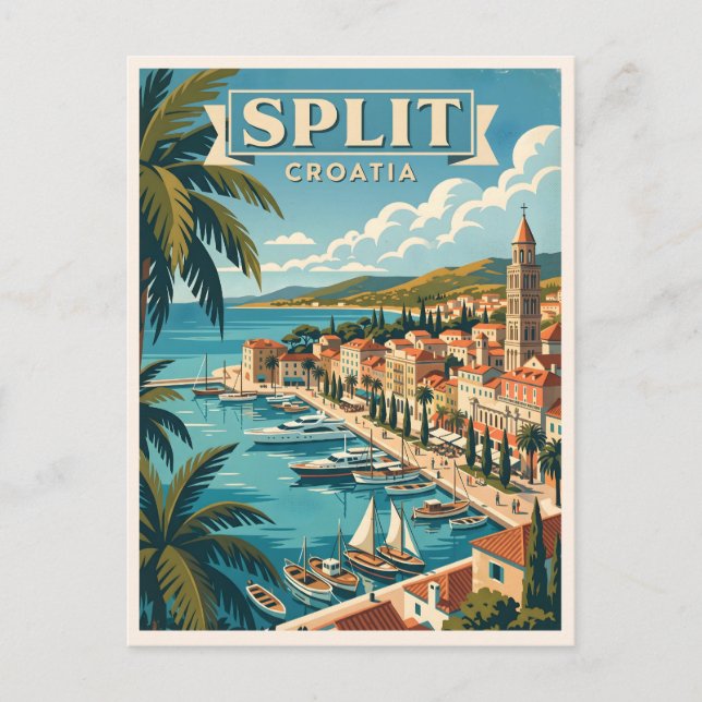 Split Kroatien Vintage Reise Postkarte (Vorderseite)