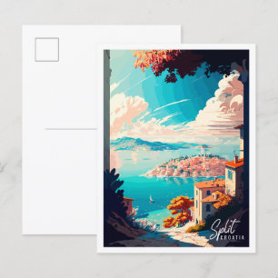 Split Kroatien vintage Reiseillustration Postkarte