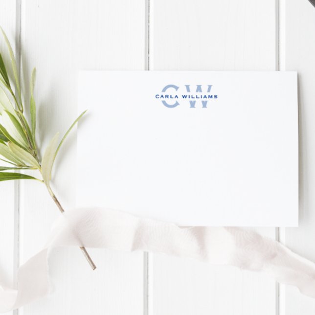 Split Monogram, elegante formale Note, blau Mitteilungskarte (Von Creator hochgeladen)