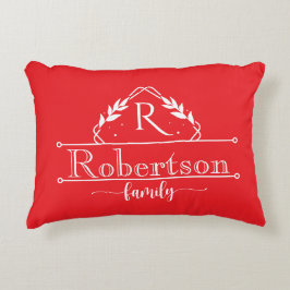 Split Monogram Family Name Red & White Frame Dekokissen