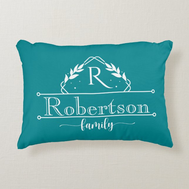 Split Monogram Family Name Tropical Teal Frame Dekokissen (Vorderseite)