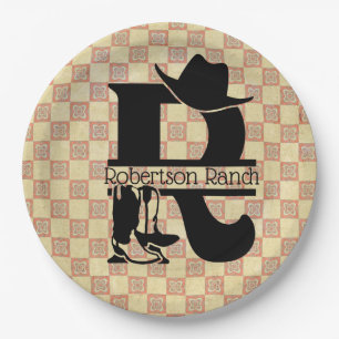 Split 'R' Cowboy Monogram Pappteller