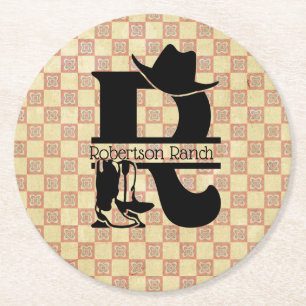 Split 'R' Cowboy Monogram Runder Pappuntersetzer