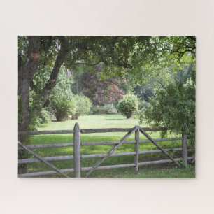 Split Rail Fence - green grass landscaped yard Puzzle
