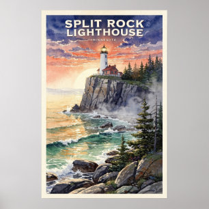 Split Rock Leuchtturm Minnesota Vintage Reise Poster
