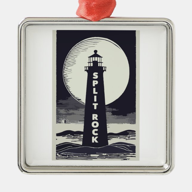 Split Rock Lighthouse Minnesota Moon Ornament Aus Metall (Vorne)