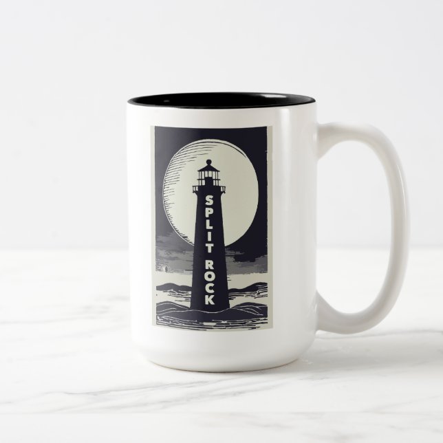 Split Rock Lighthouse Minnesota Moon Zweifarbige Tasse (Rechts)