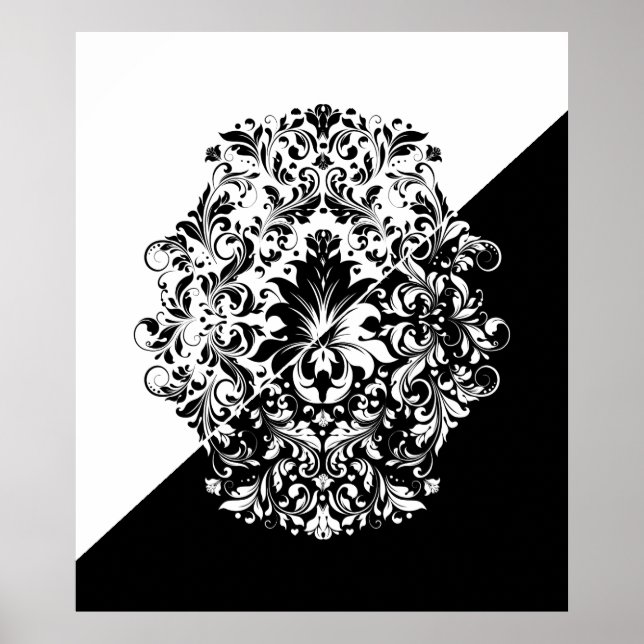 Split Screen Black & White Wirbel Mandala Poster (Vorne)