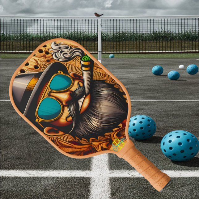 Split-Second Serve: Mann auf einem Pickleball-Rack Pickleball Schläger (Von Creator hochgeladen)