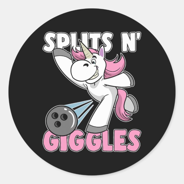 Splits N' Giggles Unicorn Bowling Bowler Runder Aufkleber (Vorderseite)