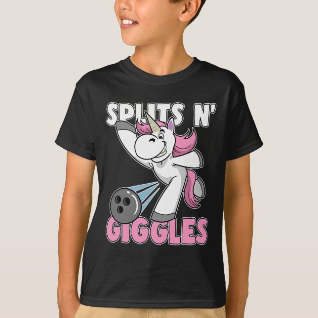 Splits N' Giggles Unicorn Bowling Bowler T-Shirt (Vorderseite)
