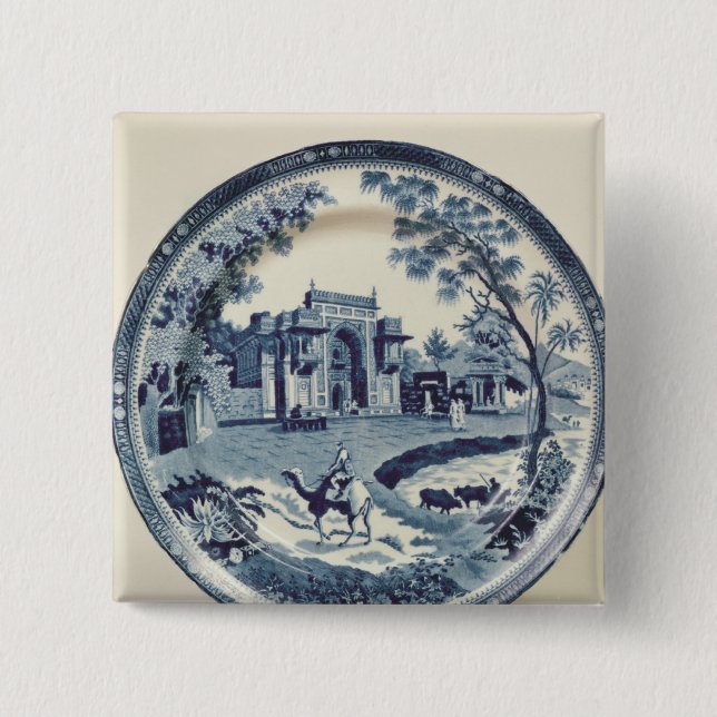 Spode blaue und weiße Platte, c.1815 Button (Vorderseite)