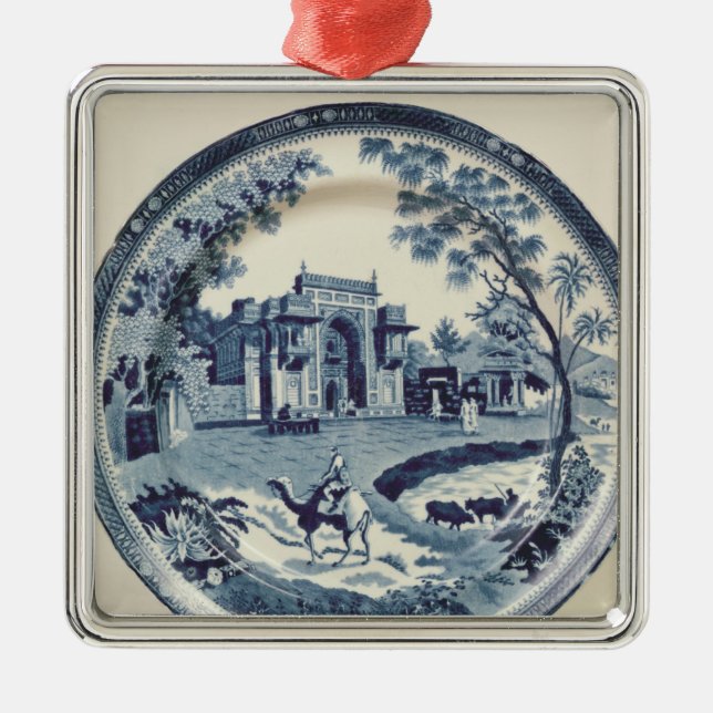 Spode blaue und weiße Platte, c.1815 Silbernes Ornament (Vorne)