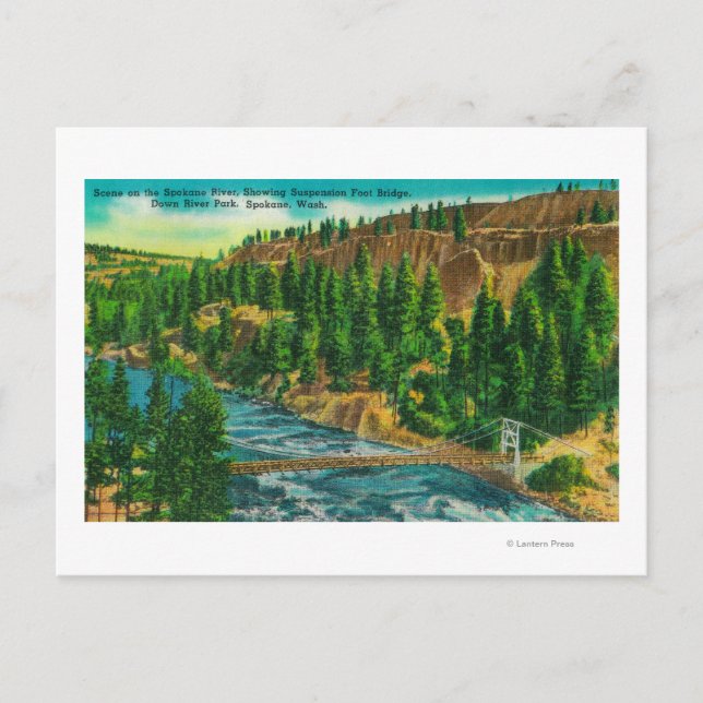 Spokane Fluss und Hängebrücke Postkarte (Vorderseite)