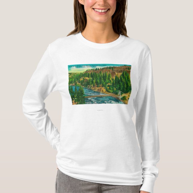 Spokane-Fluss und Suspendierungs-Fuß-Brücke T-Shirt (Vorderseite)
