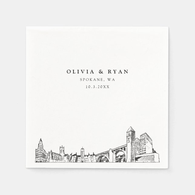 Spokane Hochzeitspapier Minimalistisch Serviette (Vorderseite)