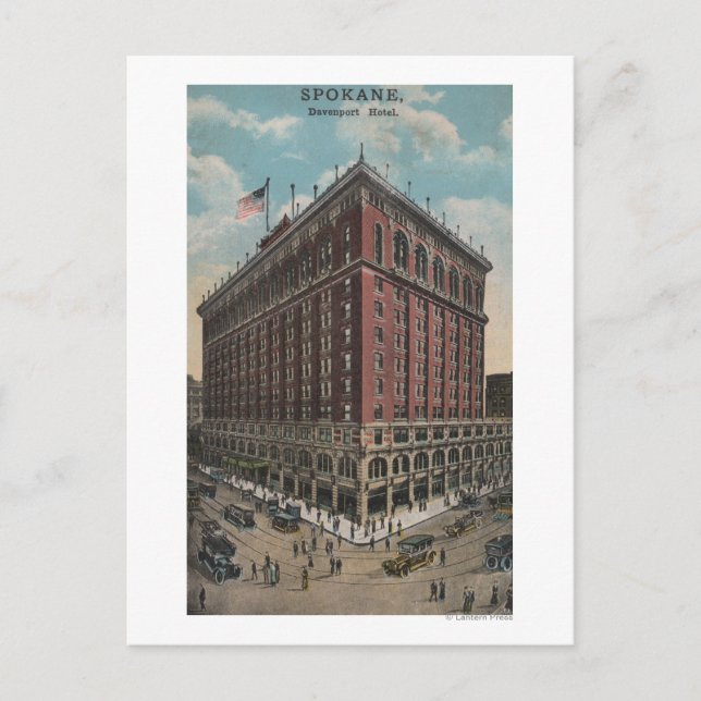 Spokane, WA - Aussicht auf das Hotel Davenport Postkarte (Vorderseite)