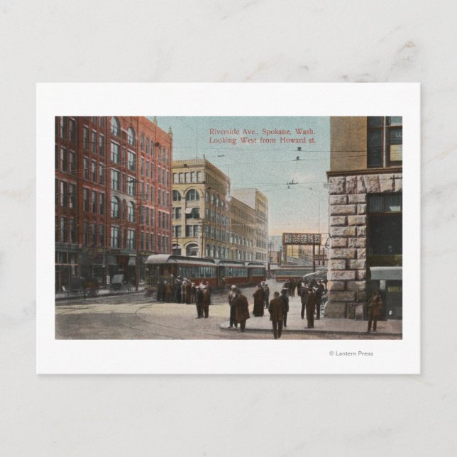 Spokane, WA - Blick auf die Riverside Ave. & Howar Postkarte (Vorderseite)