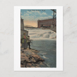 Spokane, WA - Doppelfischerei auf Unterfälle Postkarte