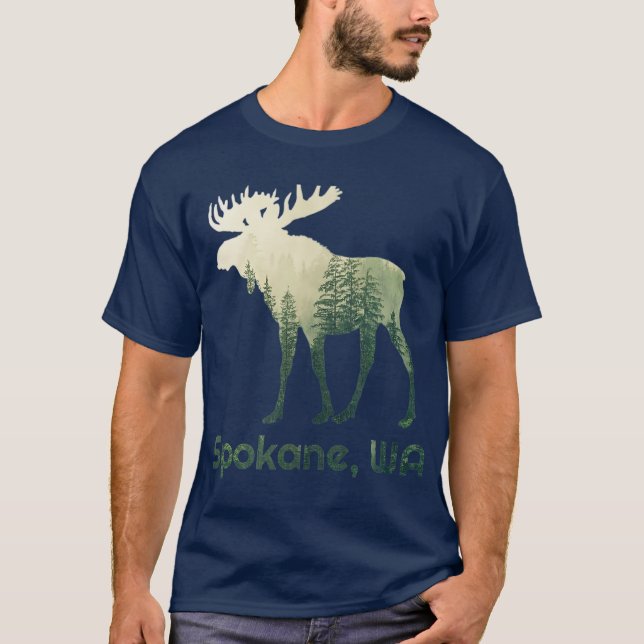 Spokane WA Moose Forest Tree Hunter Wildlife T-Shirt (Vorderseite)