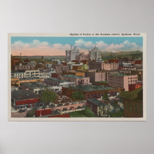 Spokane, WA - Skyline Sicht auf die Innenstadt Poster