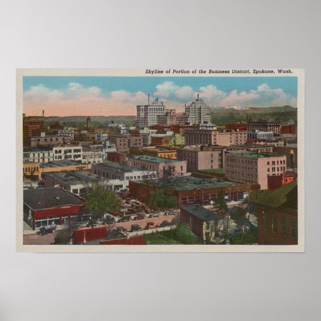 Spokane, WA - Skyline Sicht auf die Innenstadt Poster (Vorne)