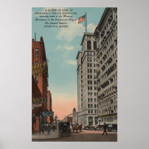 Spokane, WA - Stadtansicht mit Horsecaris Poster