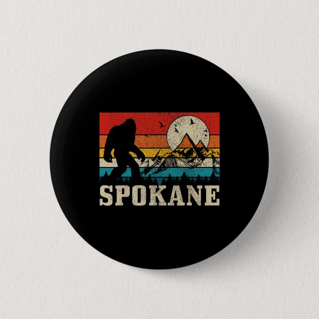 Spokane Washington Bigfoot Vintag Mountain Hunter Button (Vorderseite)